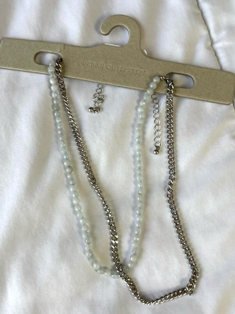 Urban Outfitters Silver Chain with Pale Blue Beaded Layered Necklace